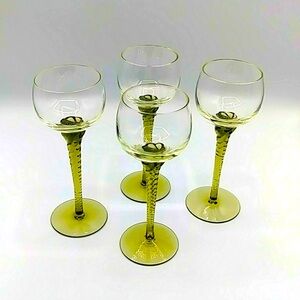 4 Stunning Smokey-Green Stemmed Cordial Glasses